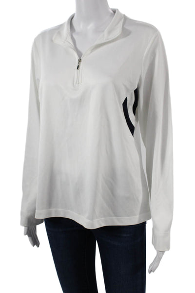 EP Pro Womens White Mock Neck Long Sleeve Basic Polo Zip Size L