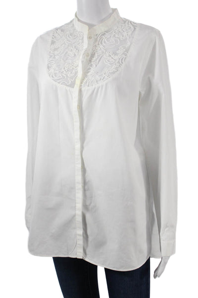 Anne Fontaine Women White Tunic Blouse High Neck Long Sleeve Button Size 44