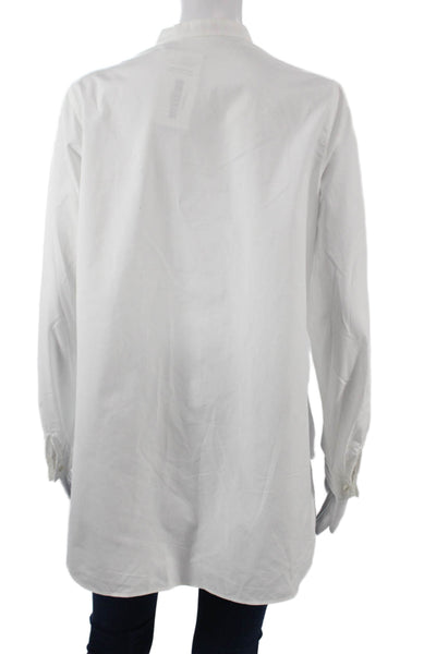 Anne Fontaine Women White Tunic Blouse High Neck Long Sleeve Button Size 44