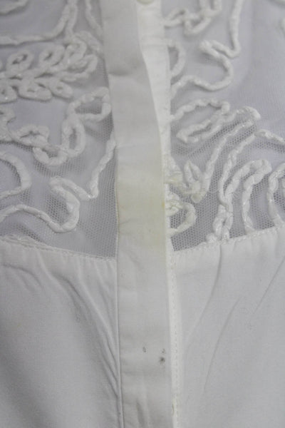 Anne Fontaine Women White Tunic Blouse High Neck Long Sleeve Button Size 44