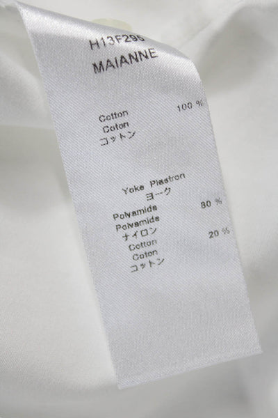 Anne Fontaine Women White Tunic Blouse High Neck Long Sleeve Button Size 44