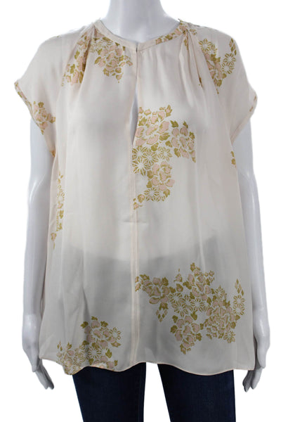 A.L.C. Womens Tunic Blouse Beige Short Sleeve Round Neck Size L