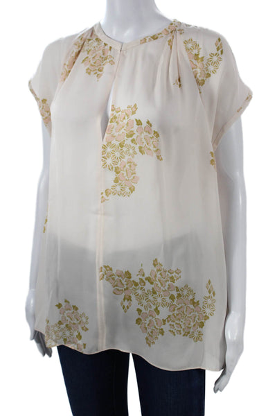 A.L.C. Womens Tunic Blouse Beige Short Sleeve Round Neck Size L