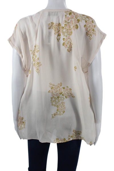 A.L.C. Womens Tunic Blouse Beige Short Sleeve Round Neck Size L