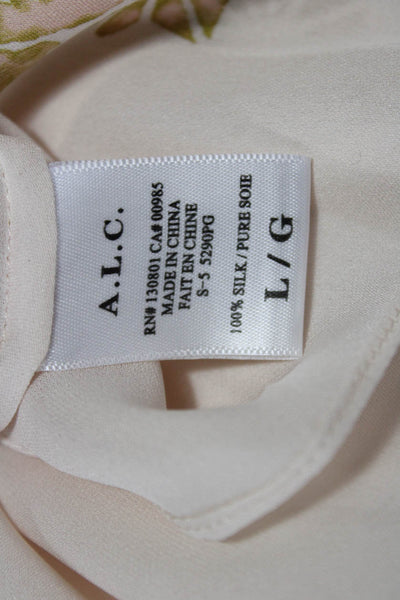 A.L.C. Womens Tunic Blouse Beige Short Sleeve Round Neck Size L