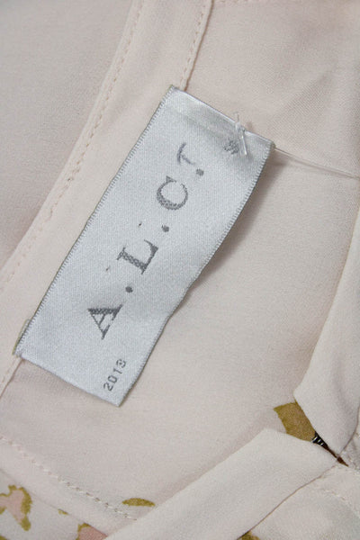 A.L.C. Womens Tunic Blouse Beige Short Sleeve Round Neck Size L