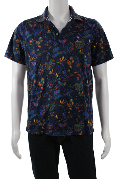 Bugatchi Mens Dark Blue Floral Button-Up Short Sleeve Shirt Size M