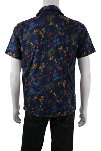 Bugatchi Mens Dark Blue Floral Button-Up Short Sleeve Shirt Size M