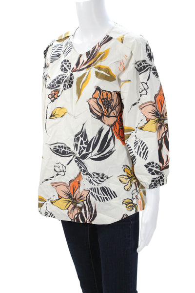 Marccain Womens Tunic Blouse Beige Floral V-Neck 3/4 Sleeve Cotton Size 2