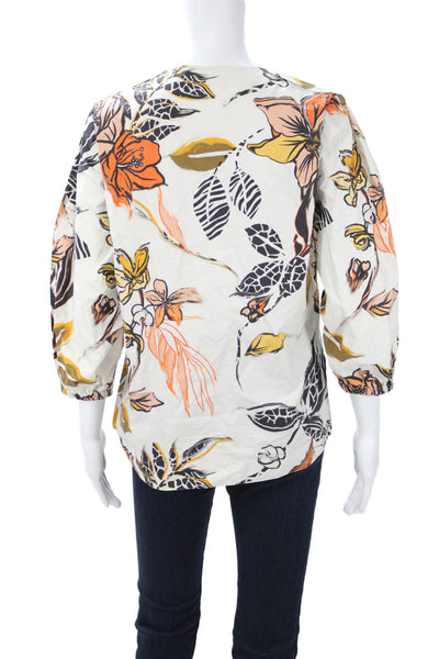 Marccain Womens Tunic Blouse Beige Floral V-Neck 3/4 Sleeve Cotton Size 2