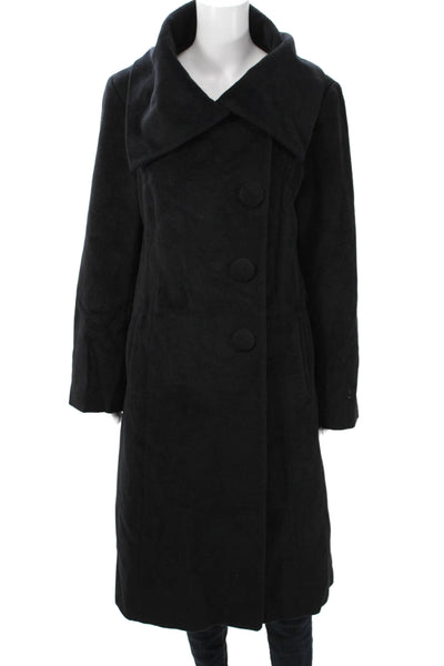 Dale Dressin Womens Black Wool Blend Overcoat Button Long Sleeve Size L