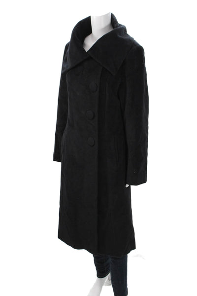 Dale Dressin Womens Black Wool Blend Overcoat Button Long Sleeve Size L