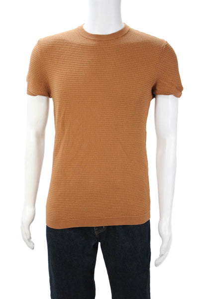 Zara Mens Brown Crew Neck T-Shirt Poly Cotton Blend Short Sleeve Size M