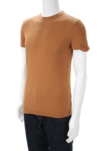 Zara Mens Brown Crew Neck T-Shirt Poly Cotton Blend Short Sleeve Size M