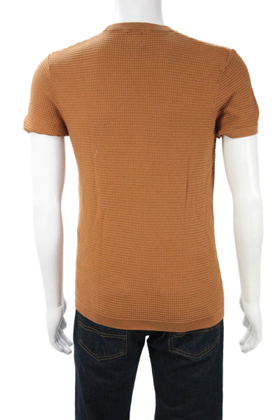 Zara Mens Brown Crew Neck T-Shirt Poly Cotton Blend Short Sleeve Size M