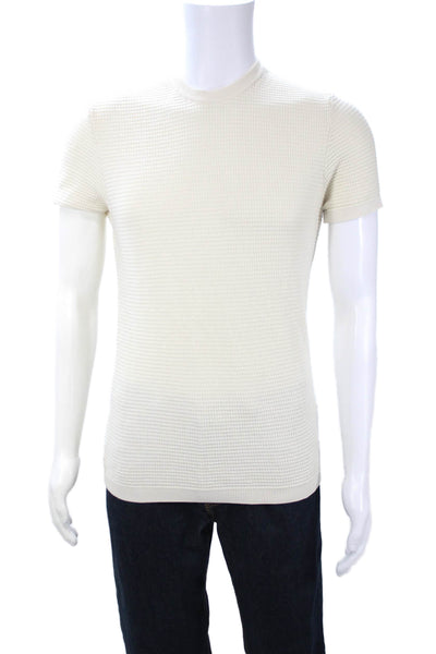 Zara Mens Classic Beige Crew Neck Short Sleeve T Shirt Polyester Blend Size M