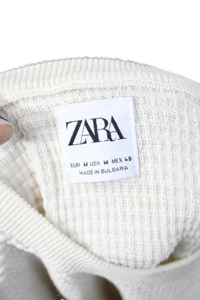 Zara Mens Classic Beige Crew Neck Short Sleeve T Shirt Polyester Blend Size M