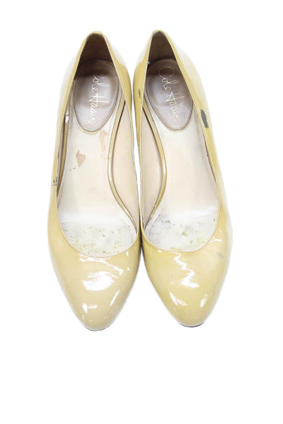 Cole Haan Womens Patent Leather Block Heels Pumps Yellow Size 8