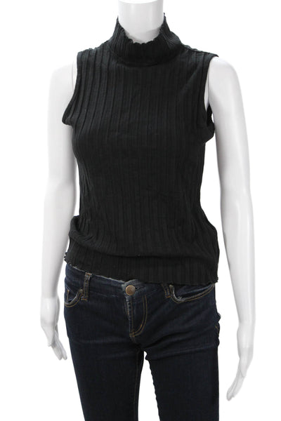 Simon Miller Women Black Striped Mock Neck Sleeveless Tank Size M