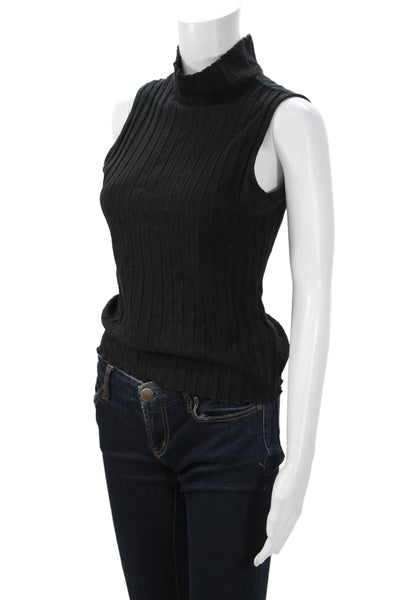 Simon Miller Women Black Striped Mock Neck Sleeveless Tank Size M