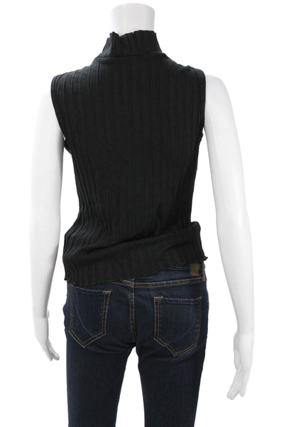 Simon Miller Women Black Striped Mock Neck Sleeveless Tank Size M