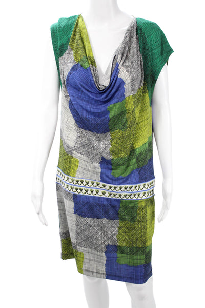 BCBGMAXAZRIA Women Shift Dress Blue Geometric Knee Length Size M