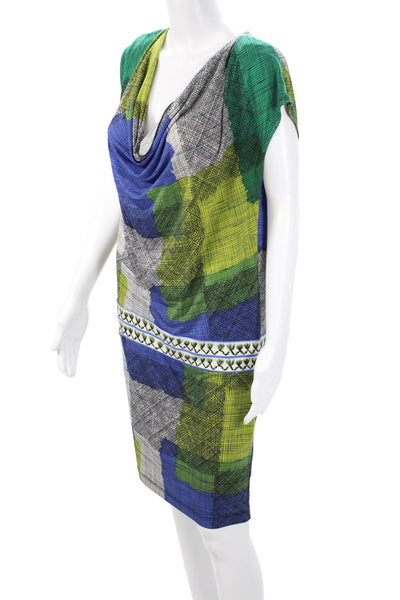 BCBGMAXAZRIA Women Shift Dress Blue Geometric Knee Length Size M