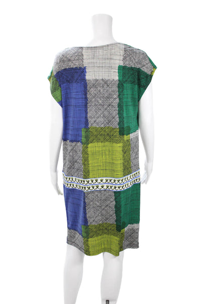 BCBGMAXAZRIA Women Shift Dress Blue Geometric Knee Length Size M