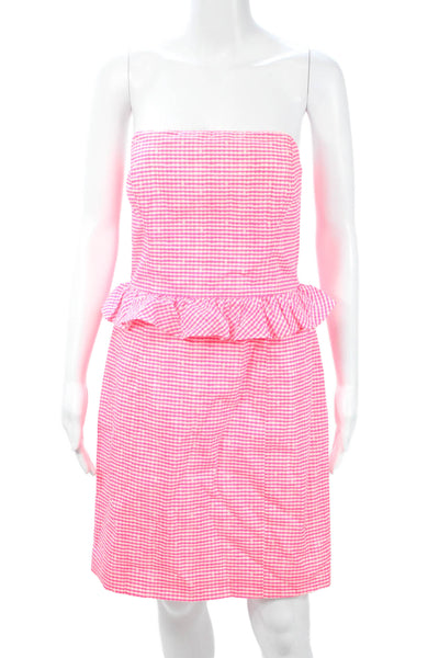 Lilly Pulitzer Womens Shift Dress Pink Check Cotton Sleeveless Mini Size 8