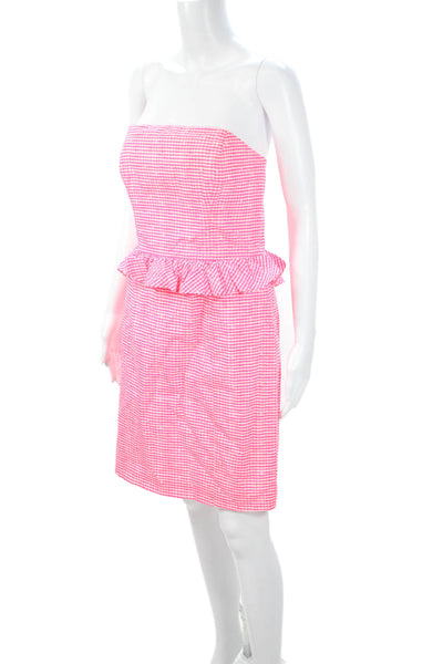 Lilly Pulitzer Womens Shift Dress Pink Check Cotton Sleeveless Mini Size 8