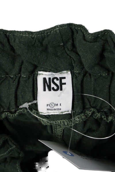 NSF Womens Cargo Paperbag Pants Green Linen Rayon Drawstring Army Size S