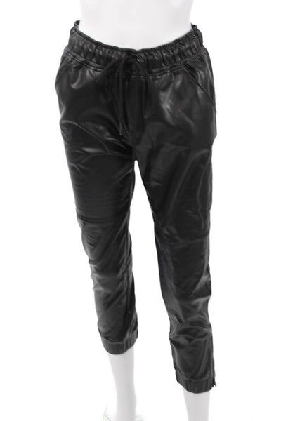 David Lerner Women Cropped Jogger Pants Black Drawstring Biker Size S