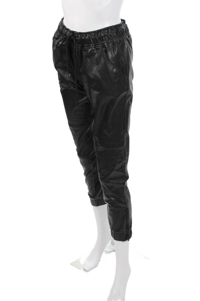David Lerner Women Cropped Jogger Pants Black Drawstring Biker Size S