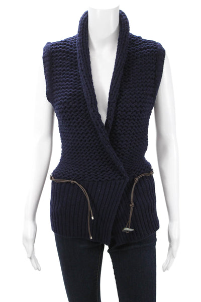 Rivamonti Women Dark Blue Wool Sleeveless Drawstring Solid Designer Vest Size L