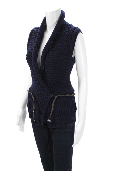 Rivamonti Women Dark Blue Wool Sleeveless Drawstring Solid Designer Vest Size L