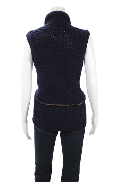 Rivamonti Women Dark Blue Wool Sleeveless Drawstring Solid Designer Vest Size L