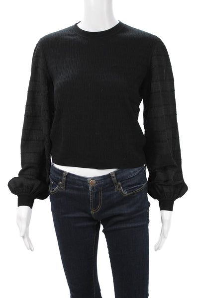 Club Monaco Women Cropped Blouse Black Crew Neck Long Sleeve Size M