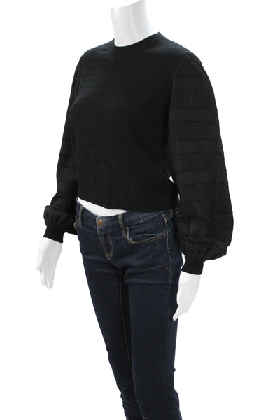 Club Monaco Women Cropped Blouse Black Crew Neck Long Sleeve Size M