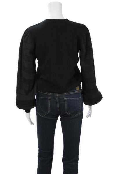 Club Monaco Women Cropped Blouse Black Crew Neck Long Sleeve Size M