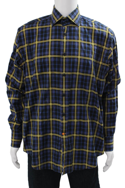 Thomas Dean Mens Plaid Button-Up Black Long Sleeve Cotton Size L