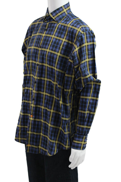Thomas Dean Mens Plaid Button-Up Black Long Sleeve Cotton Size L
