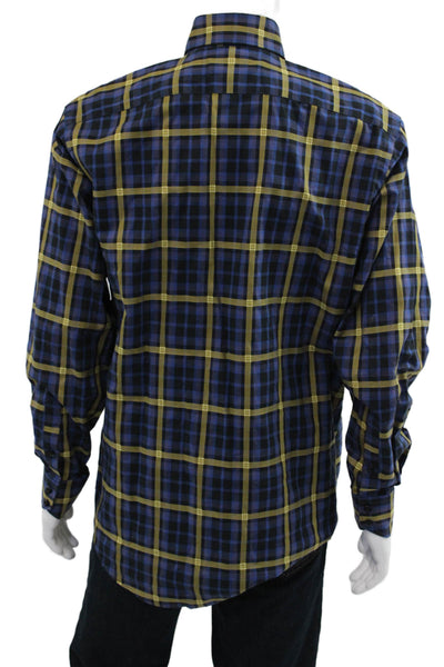 Thomas Dean Mens Plaid Button-Up Black Long Sleeve Cotton Size L