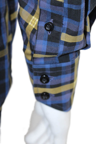 Thomas Dean Mens Plaid Button-Up Black Long Sleeve Cotton Size L