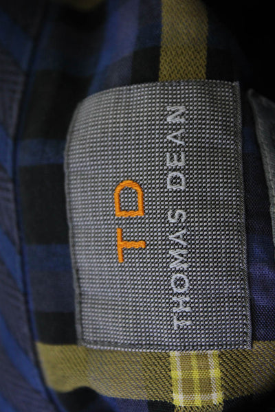 Thomas Dean Mens Plaid Button-Up Black Long Sleeve Cotton Size L