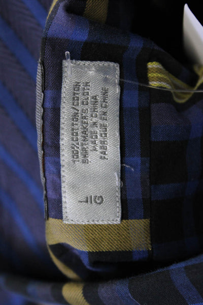 Thomas Dean Mens Plaid Button-Up Black Long Sleeve Cotton Size L