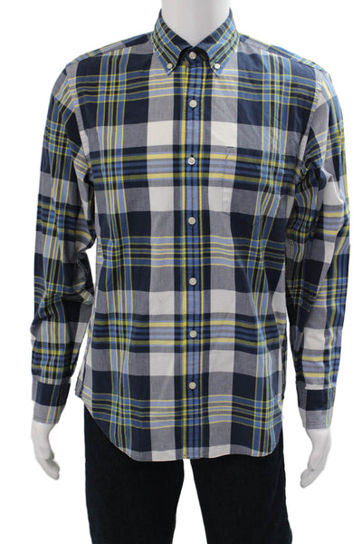 J Crew Mens Button-Down Dark Blue Plaid Cotton Long Sleeve Shirt Size M