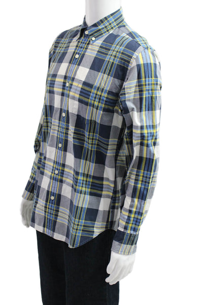 J Crew Mens Button-Down Dark Blue Plaid Cotton Long Sleeve Shirt Size M