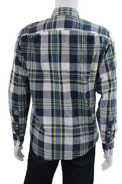 J Crew Mens Button-Down Dark Blue Plaid Cotton Long Sleeve Shirt Size M