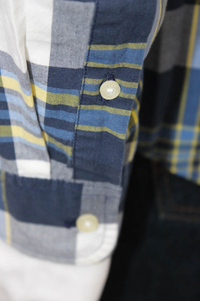 J Crew Mens Button-Down Dark Blue Plaid Cotton Long Sleeve Shirt Size M