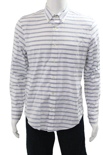 J Crew Mens Button-Down Long Sleeve White Striped Cotton Shirt Size M